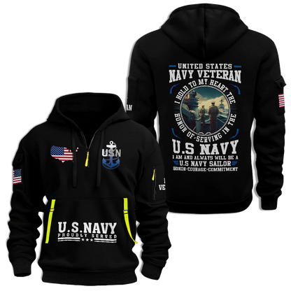 Navy Honor Courage Commitment Quarter Zip Hoodie