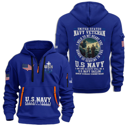 Navy Honor Courage Commitment Quarter Zip Hoodie