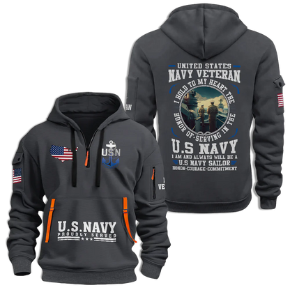 Navy Honor Courage Commitment Quarter Zip Hoodie