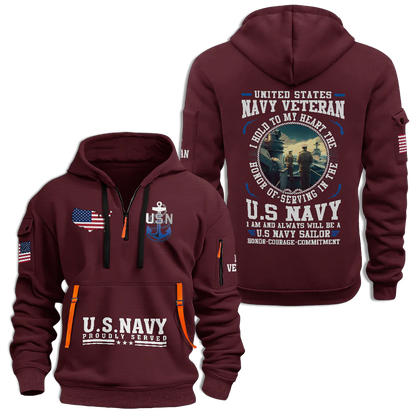 Navy Honor Courage Commitment Quarter Zip Hoodie