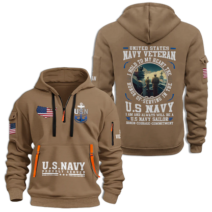 Navy Honor Courage Commitment Quarter Zip Hoodie