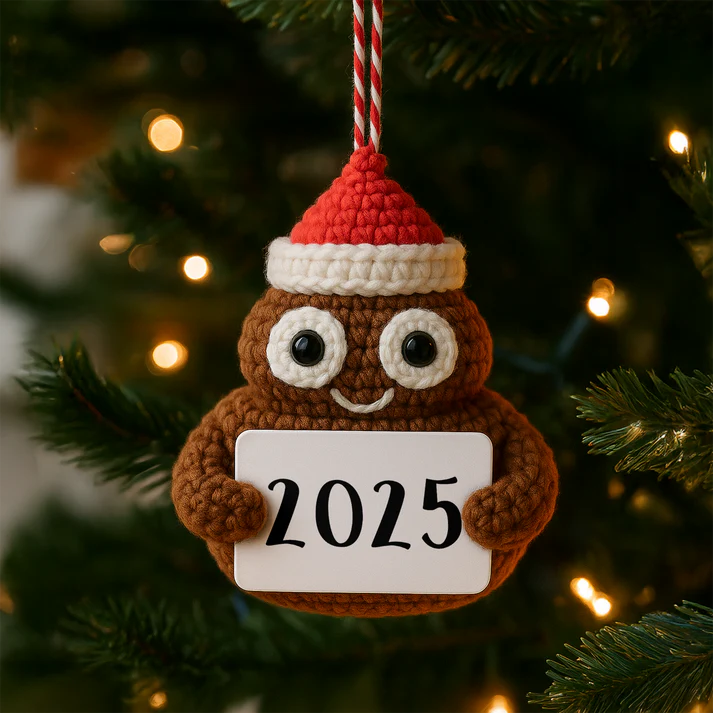 Funny Crochet Poopmas Ornament, Personalized Christmas Tree Decoration with Custom Message