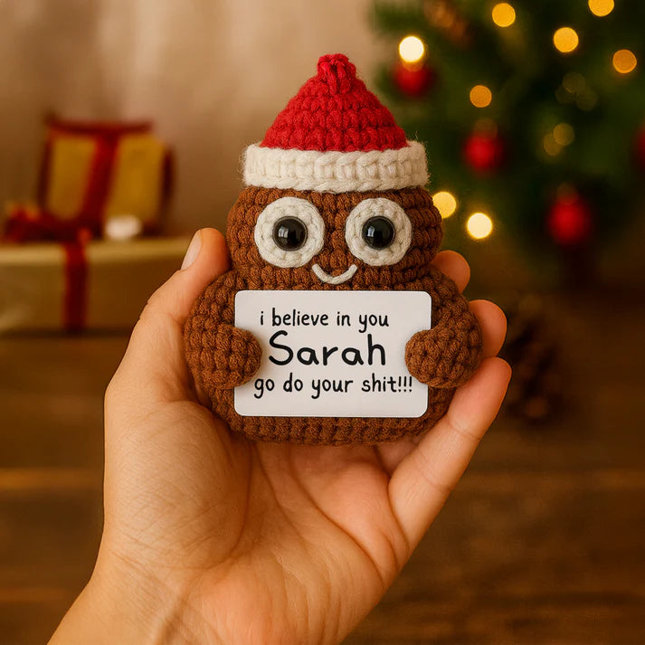 Funny Crochet Poopmas Ornament, Personalized Christmas Tree Decoration with Custom Message