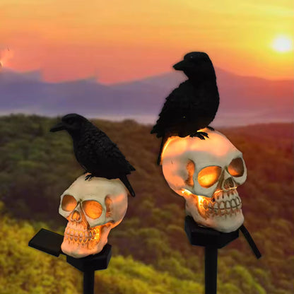 Crow Skull Head Solar Light For Garden Ground Courtyard Outdoor Waterproof Resin Pumpkin Lamp Lantern Halloween Decoration Lamp