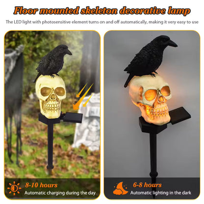 Crow Skull Head Solar Light For Garden Ground Courtyard Outdoor Waterproof Resin Pumpkin Lamp Lantern Halloween Decoration Lamp