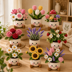 Handmade crochet plant pot collection - amigurumi flower mushroom strawberry desk decor