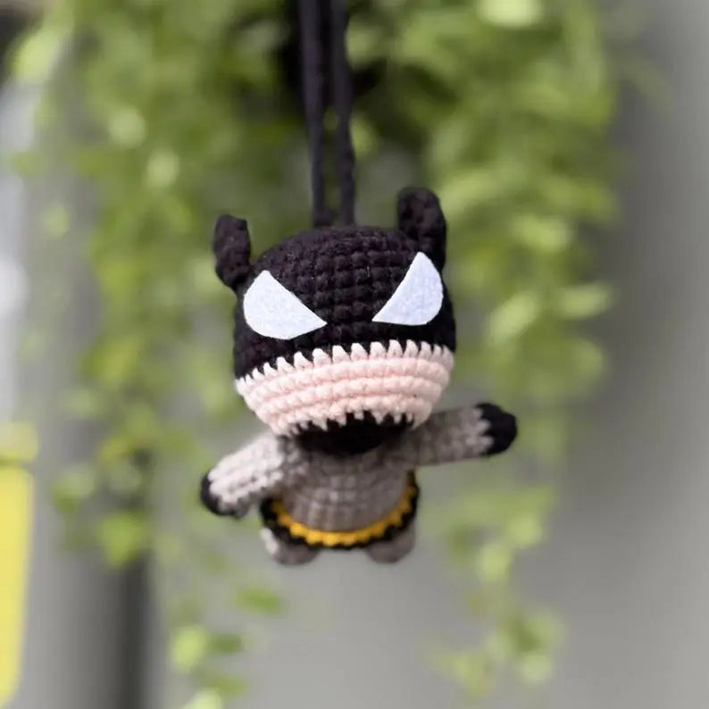 Batman Crochet Car Hanging – Handmade Amigurumi Superhero Mirror Charm