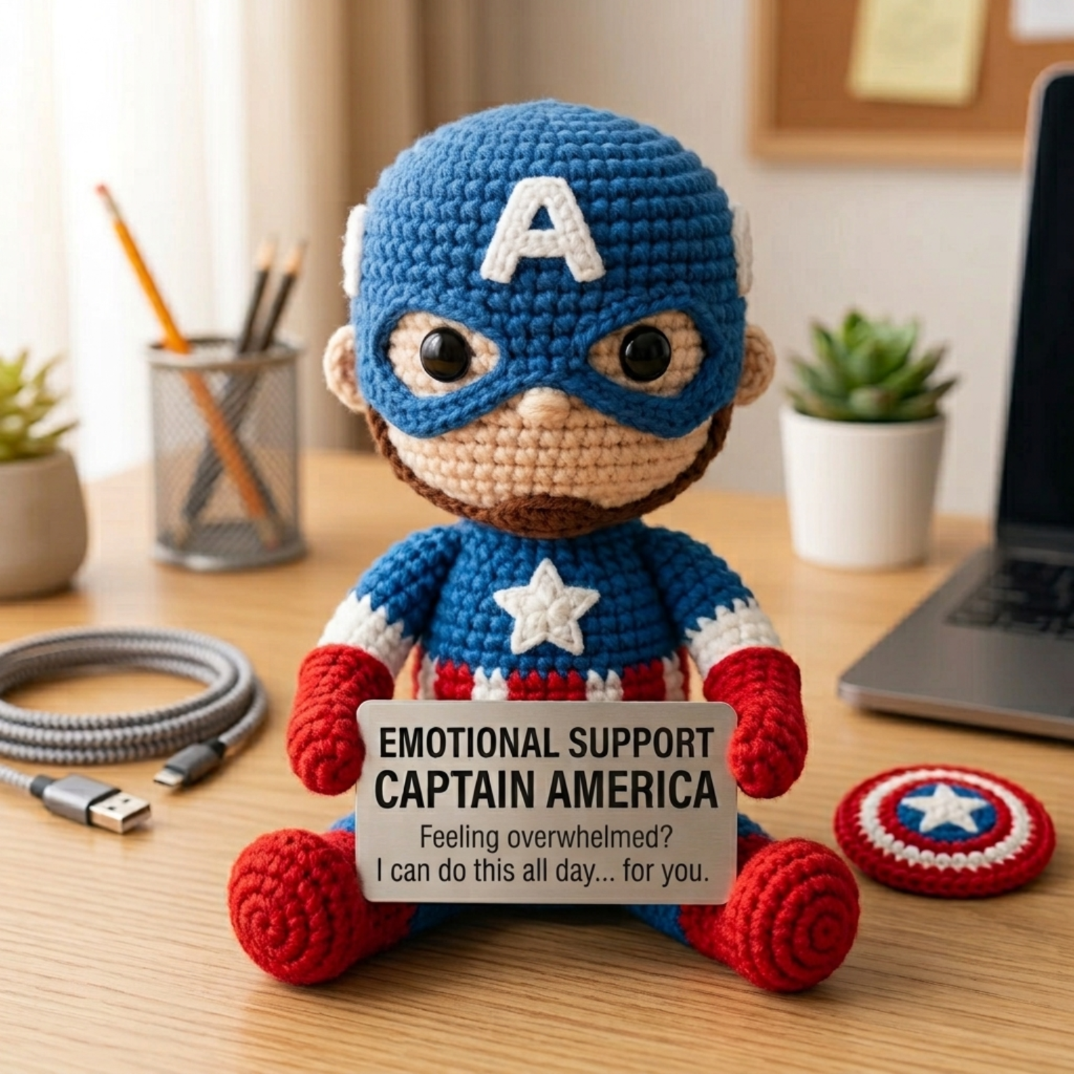 Emotional Support Captain America Crochet Doll