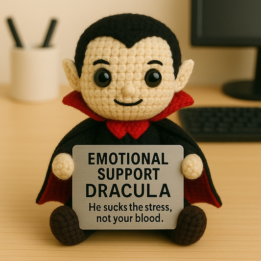 Emotional Support Dracula Crochet Doll – Handmade Vampire Plush Toy