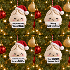 Funny Christmas Dumpling Ornament – Handmade Crochet Bao Santa Hat Ornament with Message Card