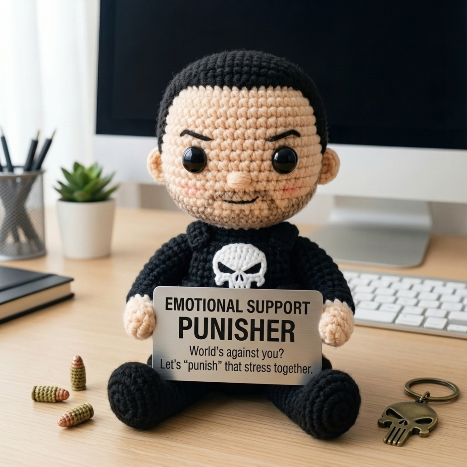 Emotional Support Punisher Crochet Doll - message card