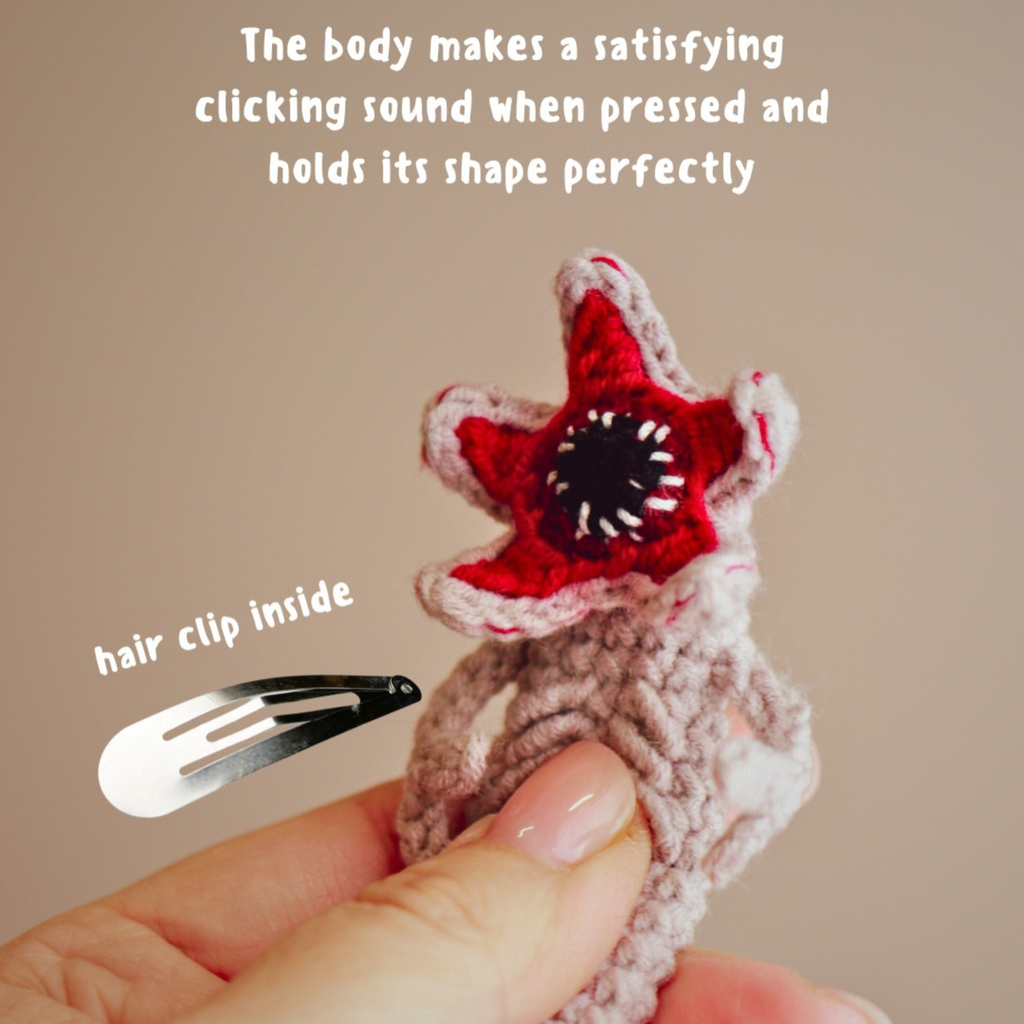 Crochet Demogorgon Fidget Keychain, Stranger Things Inspired Clicking Toy with Hidden Hair Clip