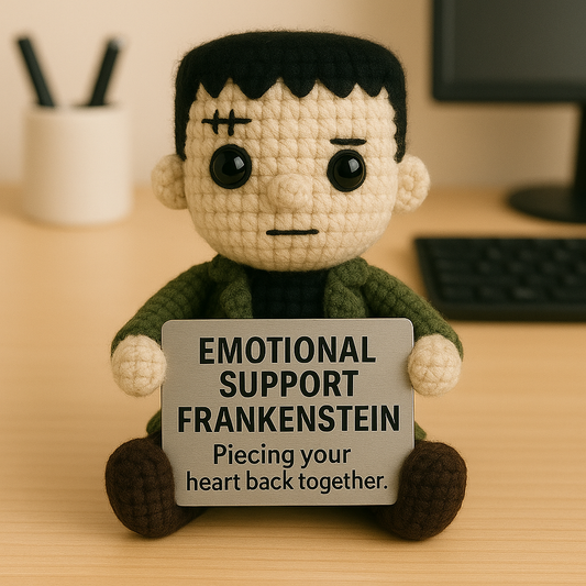 Emotional Support Frankenstein Crochet Doll – Cute Handmade Horror Plush