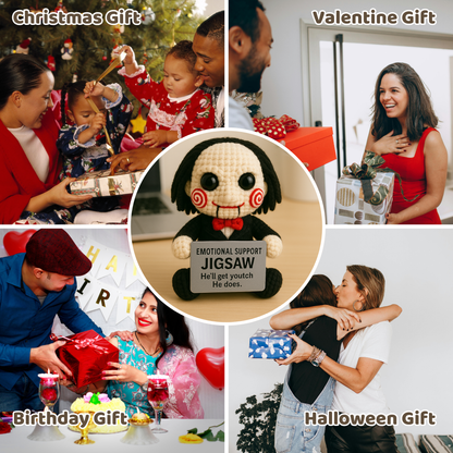 Emotional Support Jigsaw Crochet Doll, Creepy Cute Horror Plush Gift