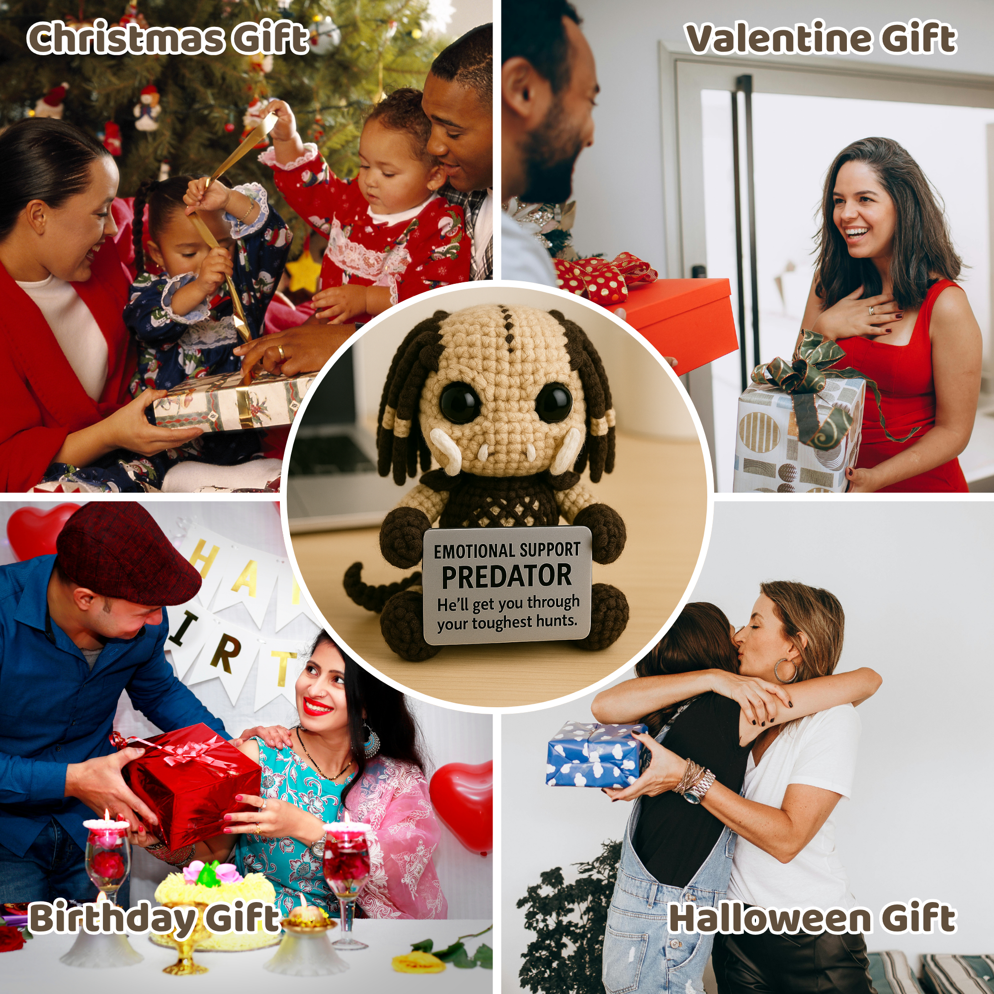 Emotional Support Predator, Handmade Crochet Alien Hunter Plush Doll