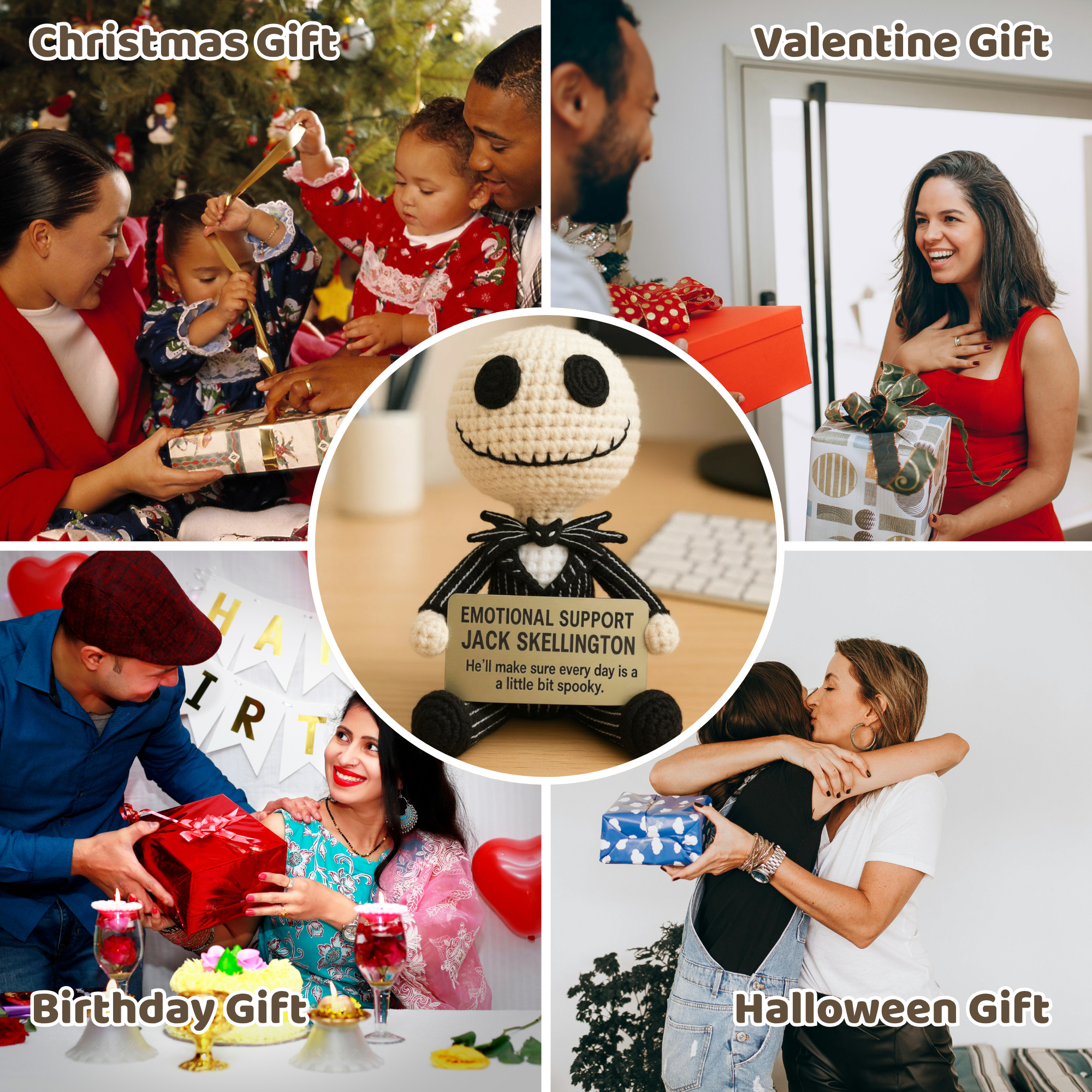 Emotional Support Jack Skellington Crochet Doll — Creepy Cute Handmade Plush Gift