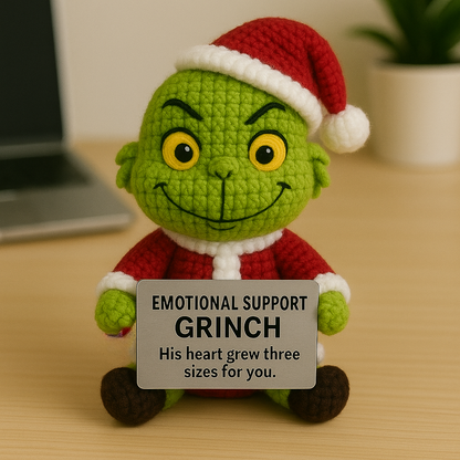 Emotional Support Grinch – Christmas Edition Plush Doll (Handmade Crochet Toy)