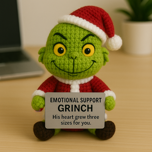 Emotional Support Grinch – Christmas Edition Plush Doll (Handmade Crochet Toy)