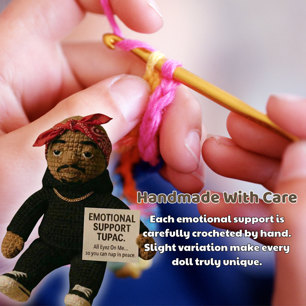 Emotional Support Tupac Crochet Doll, Funny Hip-Hop Amigurumi Plush Gift for Stress Relief & Home Decor