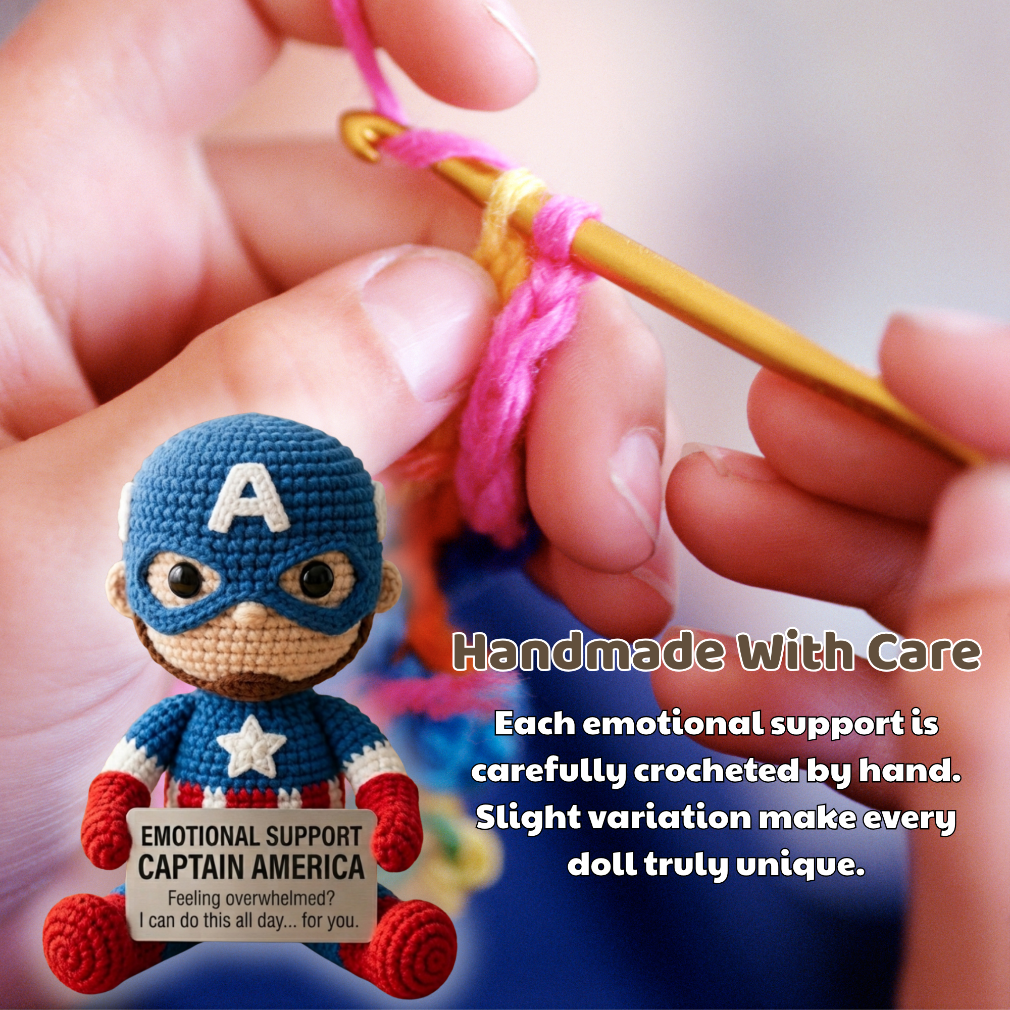 Emotional Support Captain America Crochet Doll