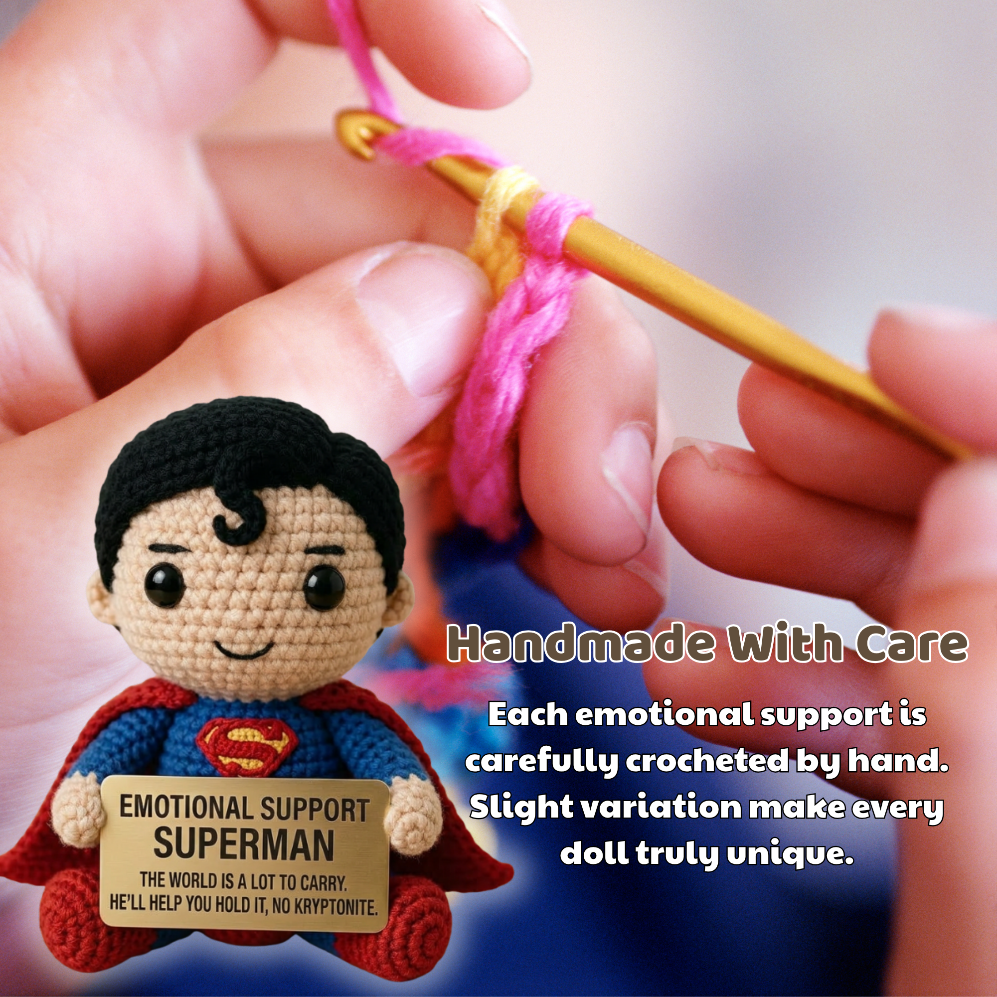 Emotional Support Superman Crochet Doll