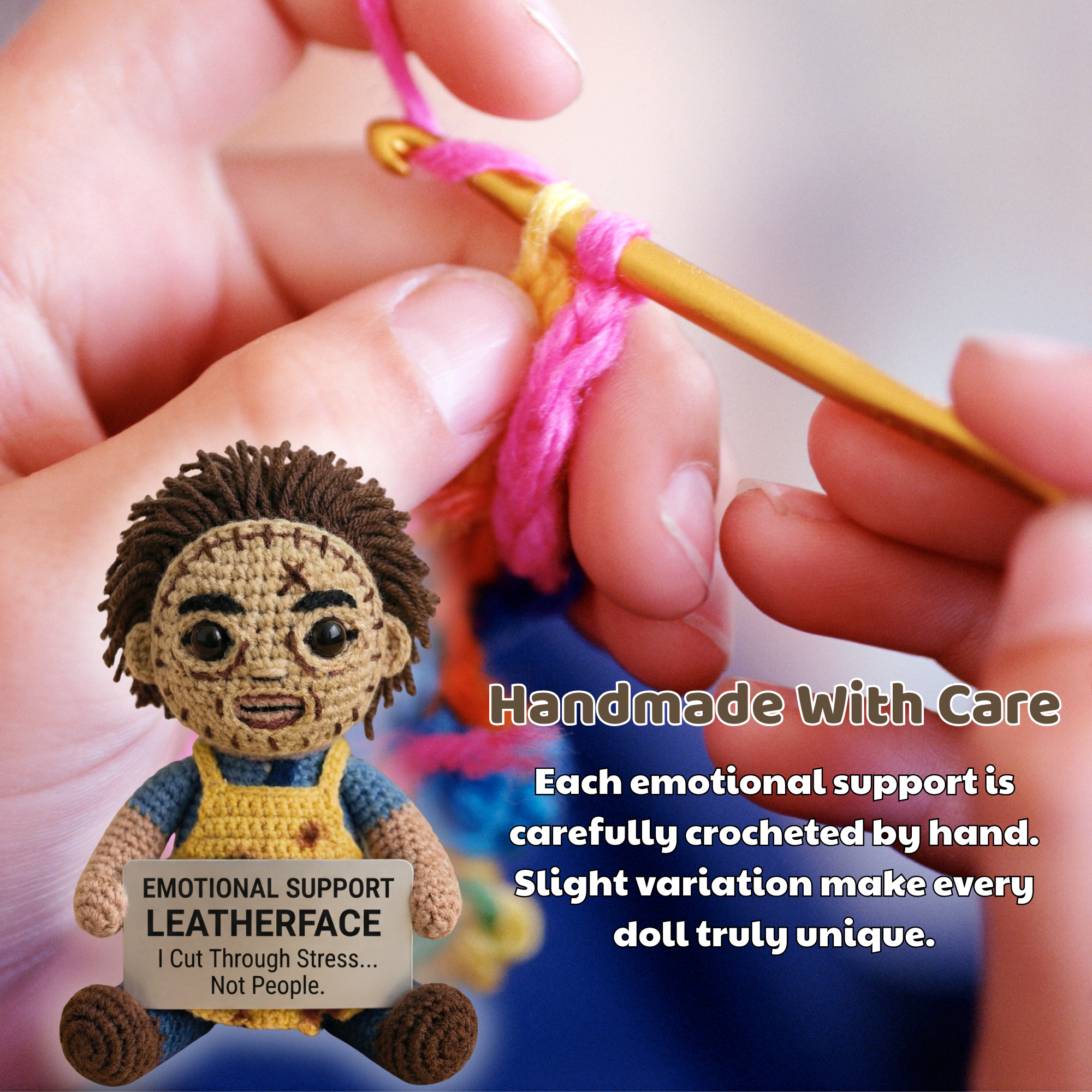Emotional Support Leatherface Crochet Doll