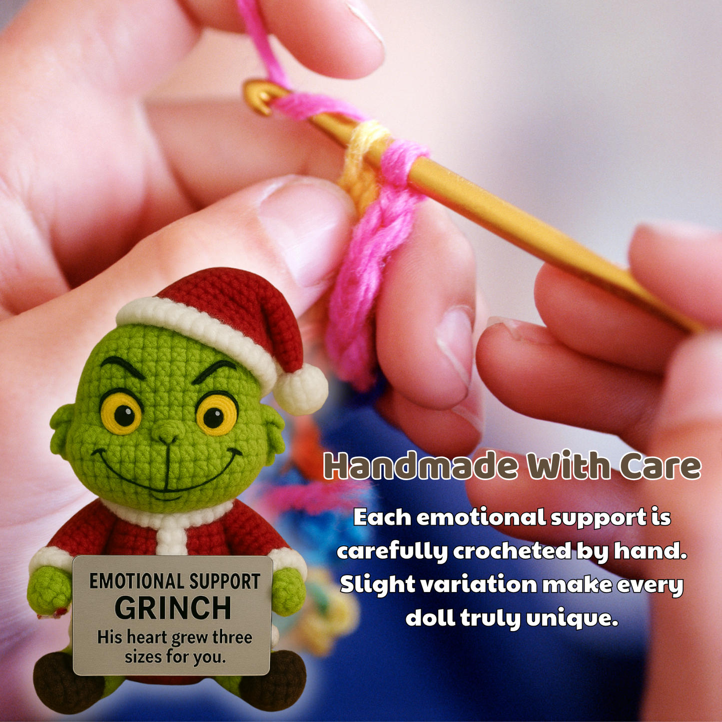 Emotional Support Grinch – Christmas Edition Plush Doll (Handmade Crochet Toy)