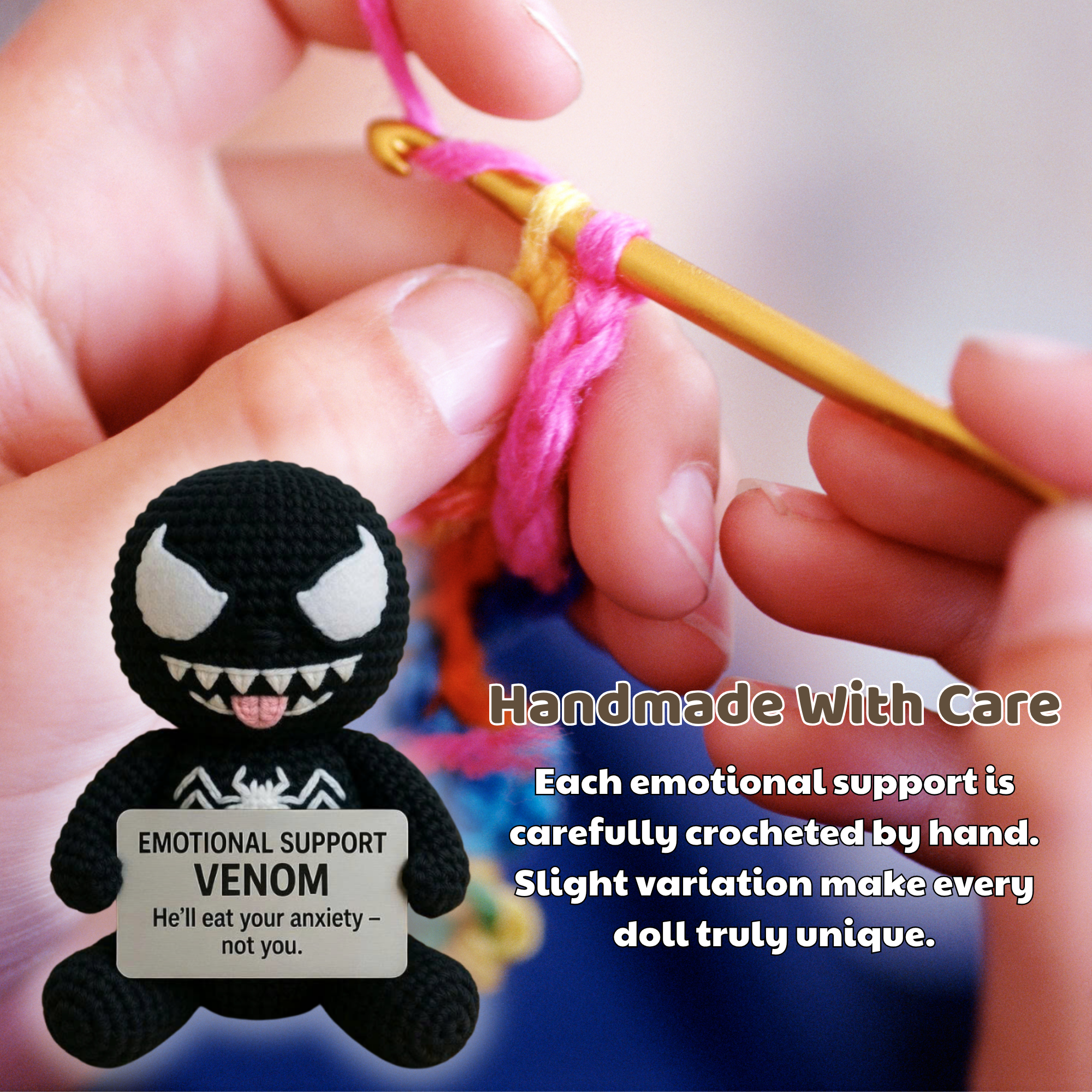 Emotional Support Venom Crochet Doll