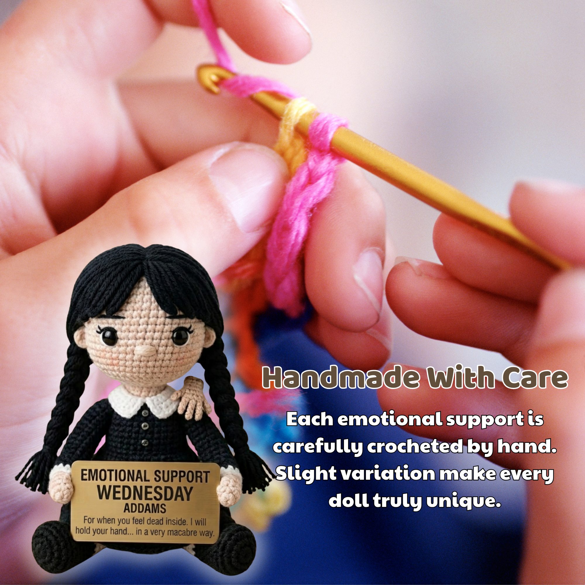 Emotional Support Wednesday Addams Crochet Doll