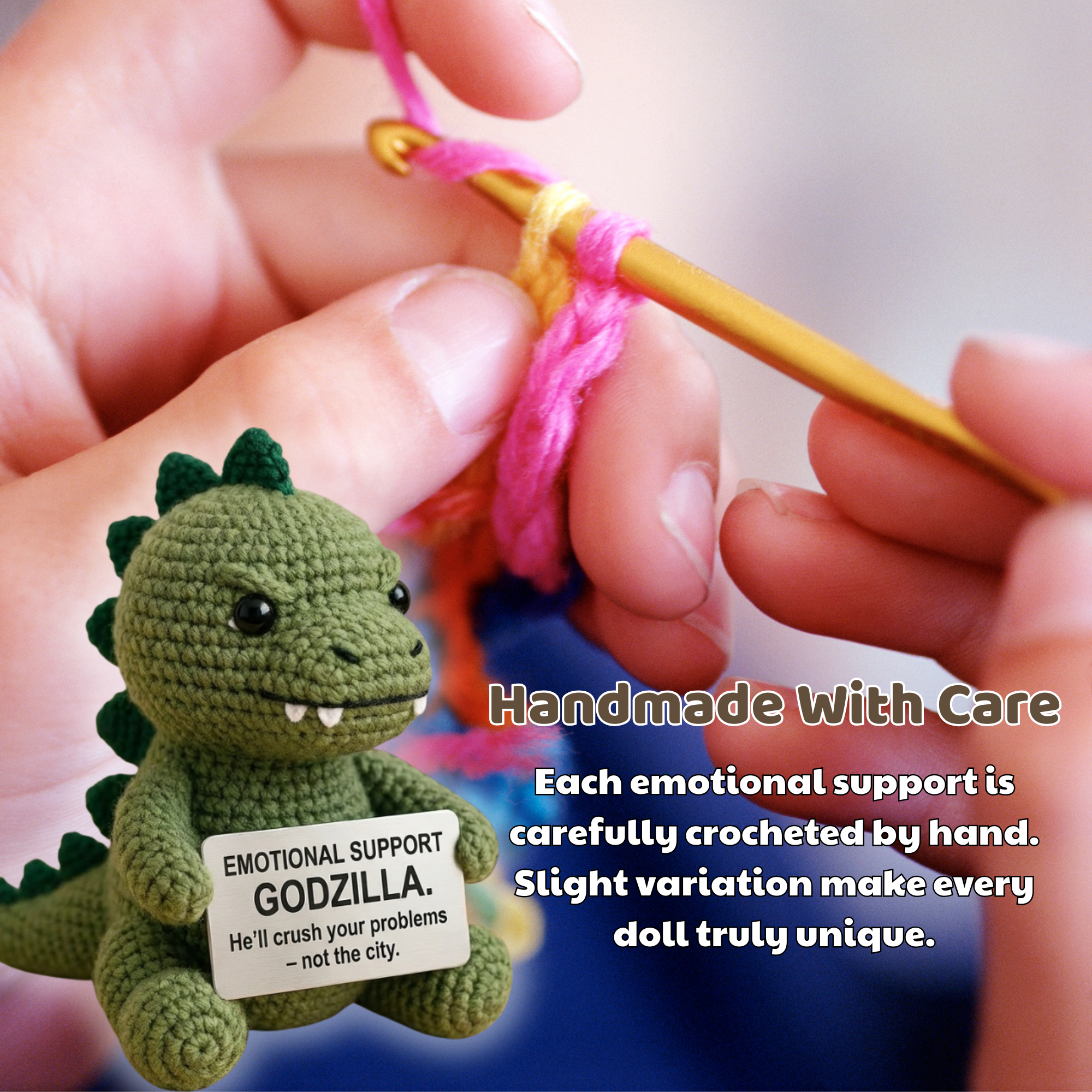 Emotional Support Godzilla Crochet Doll
