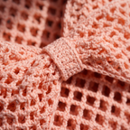 Pink crochet bow mesh shoulder bag - macro bow and mesh stitch detail
