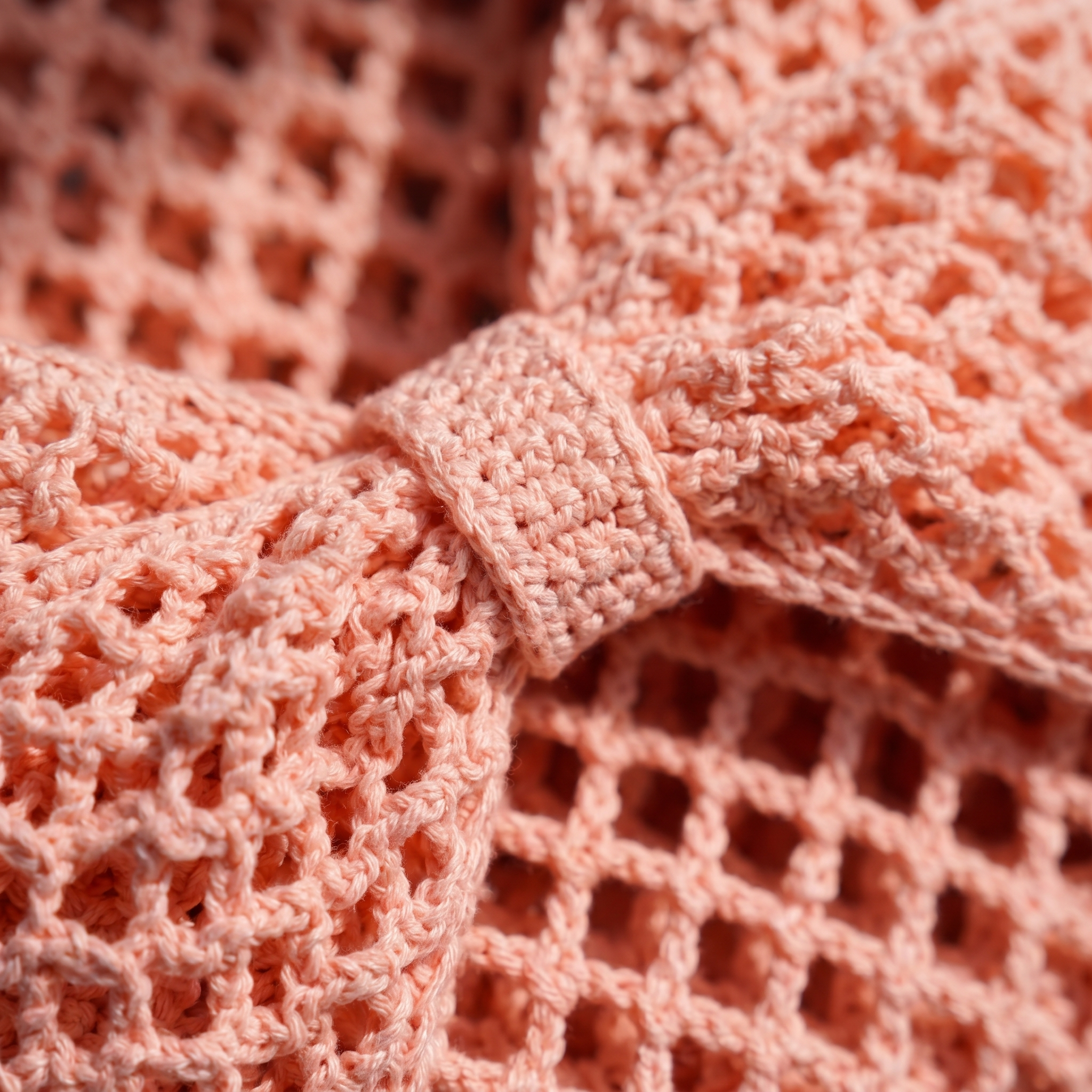 Pink crochet bow mesh shoulder bag - macro bow and mesh stitch detail