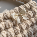 Ivory chenille bobble shoulder bag - macro bobble texture and satin bow detail