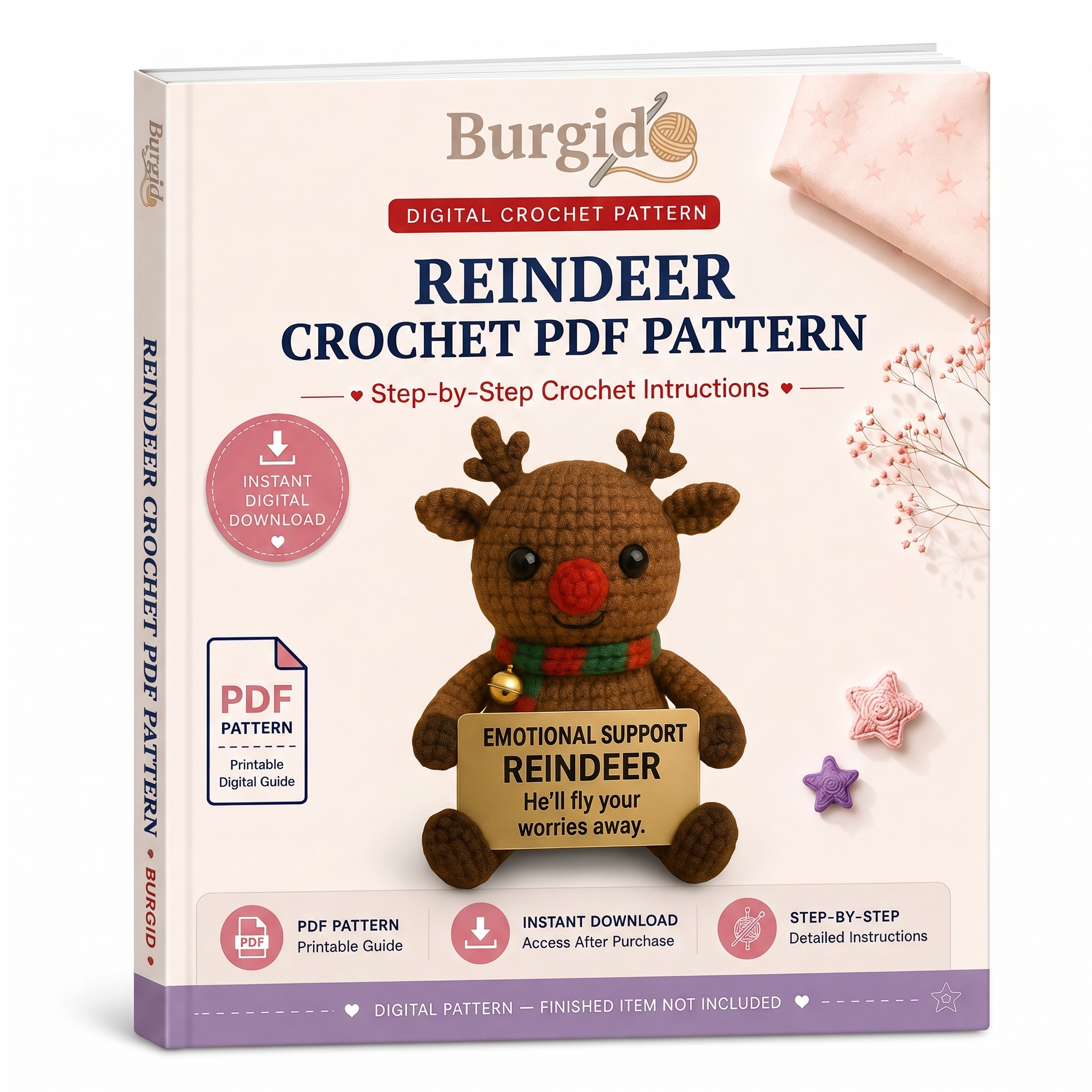 Reindeer Crochet PDF Pattern - digital download book cover mockup
