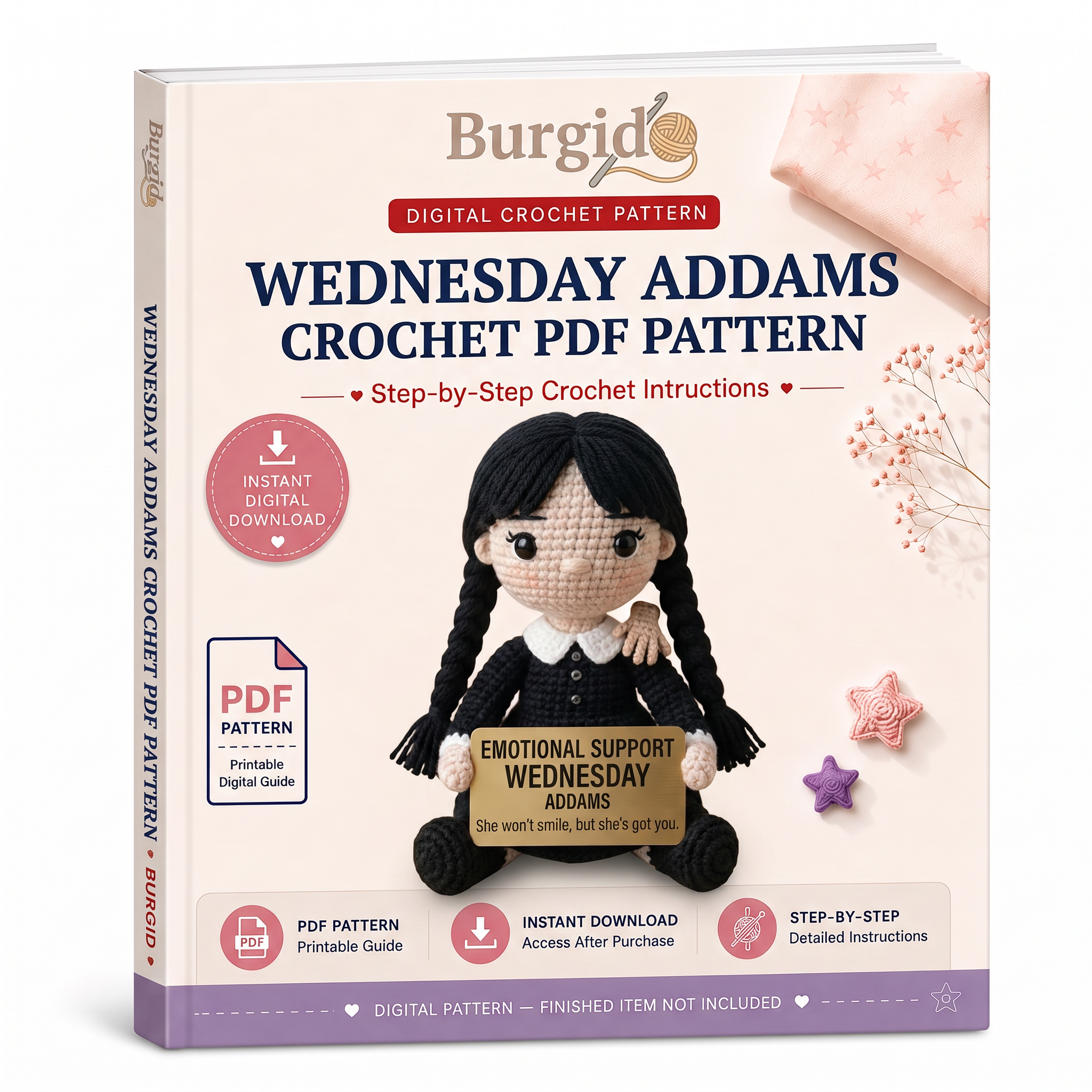Wednesday Addams Crochet PDF Pattern - digital download book cover mockup