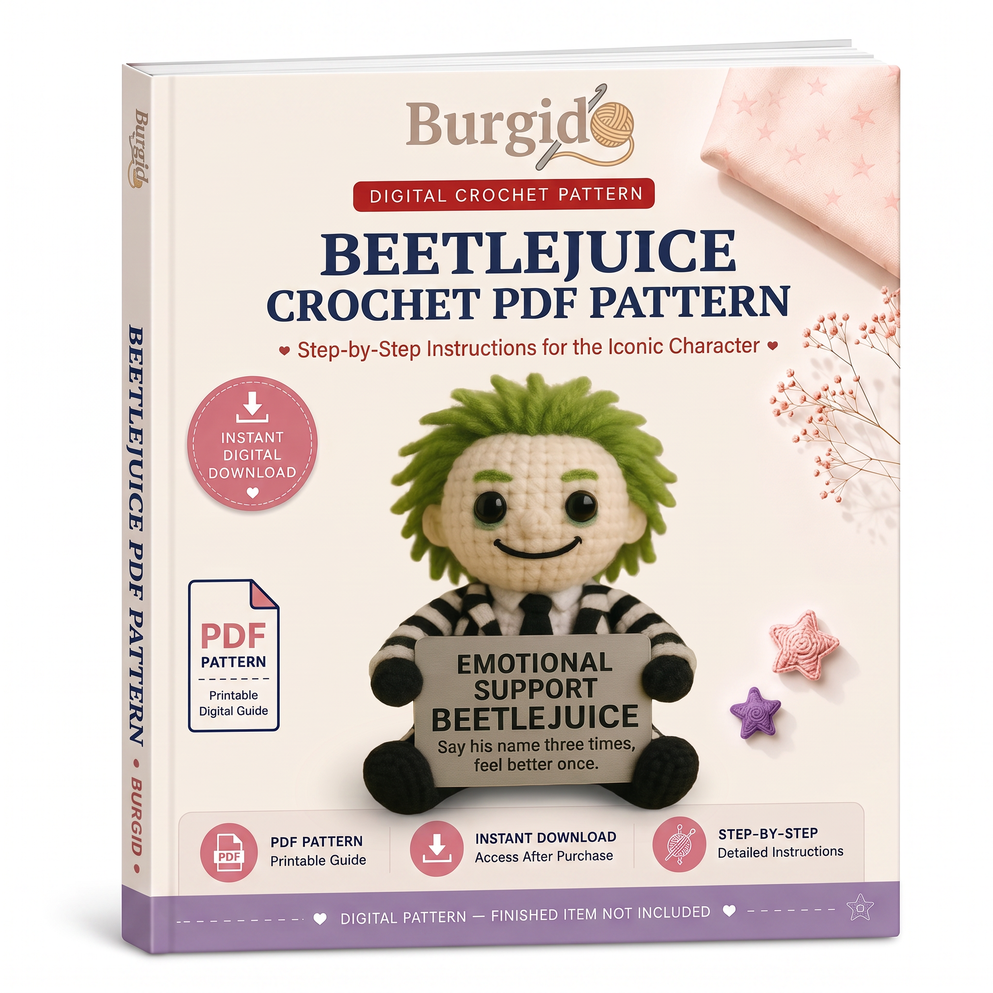 Beetlejuice Crochet PDF Pattern - digital download book cover mockup