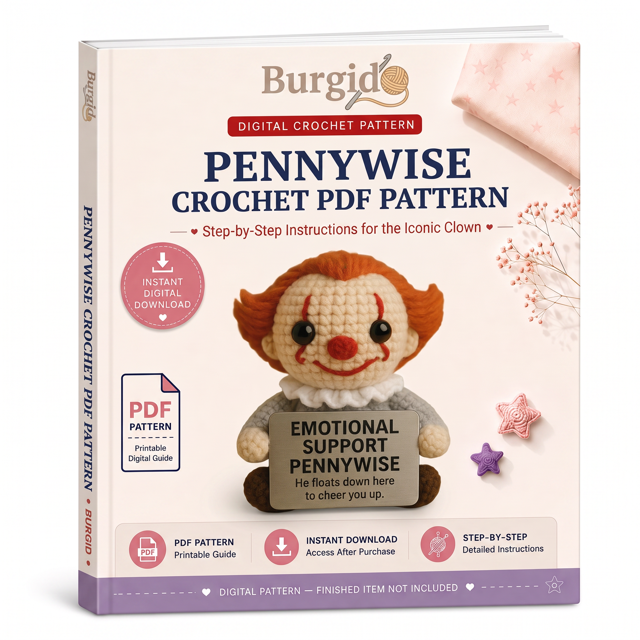 Pennywise Crochet PDF Pattern - digital download book cover mockup