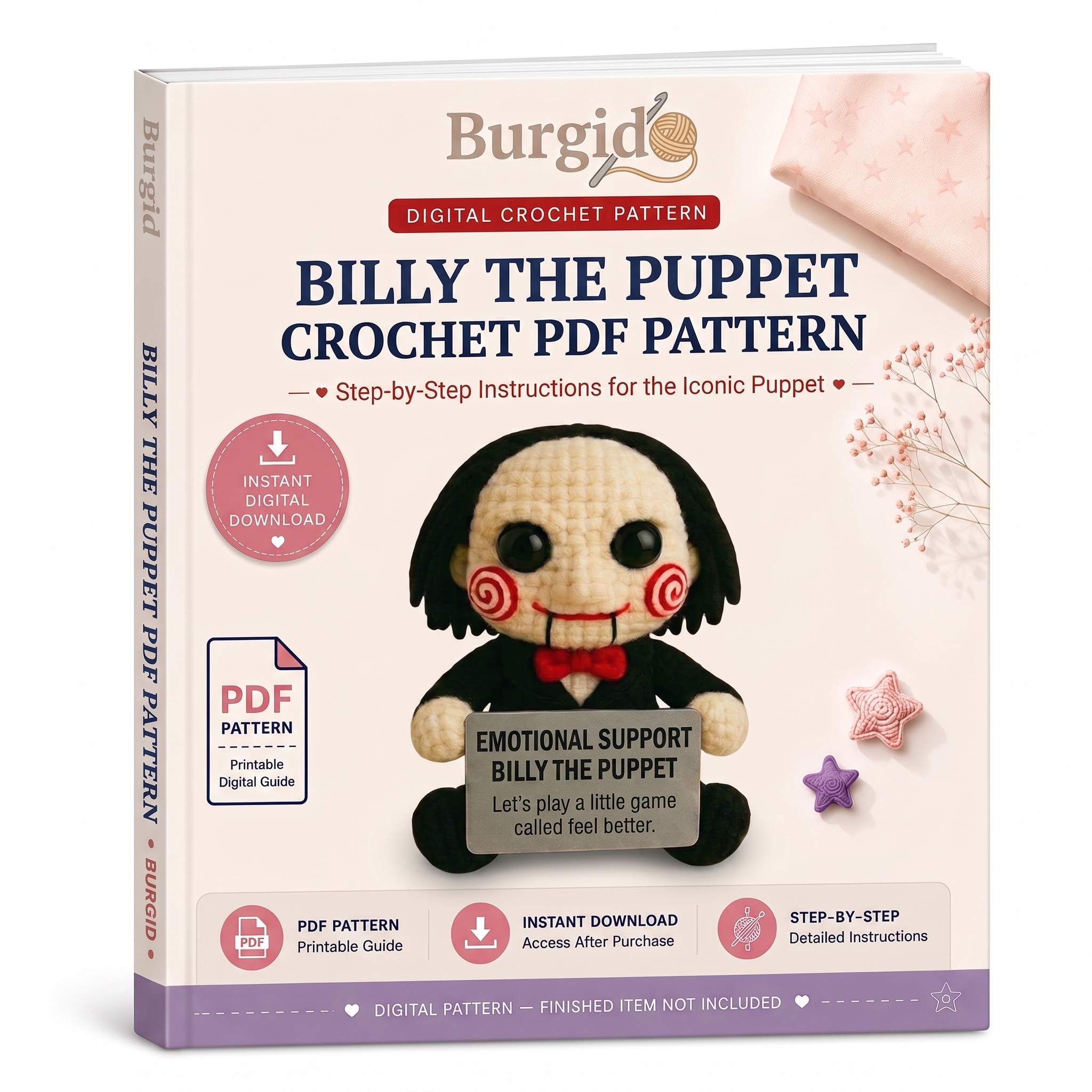 Billy the Puppet Crochet PDF Pattern - digital download book cover mockup