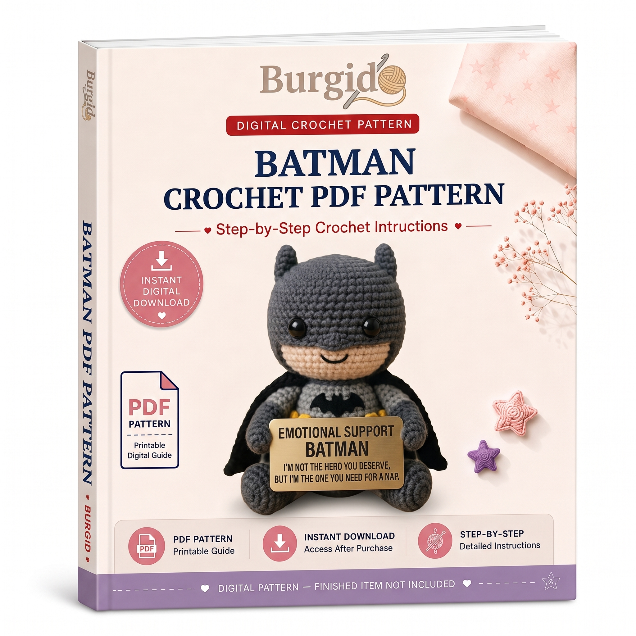 Batman Crochet Pattern, Emotional Support Doll Amigurumi PDF Pattern