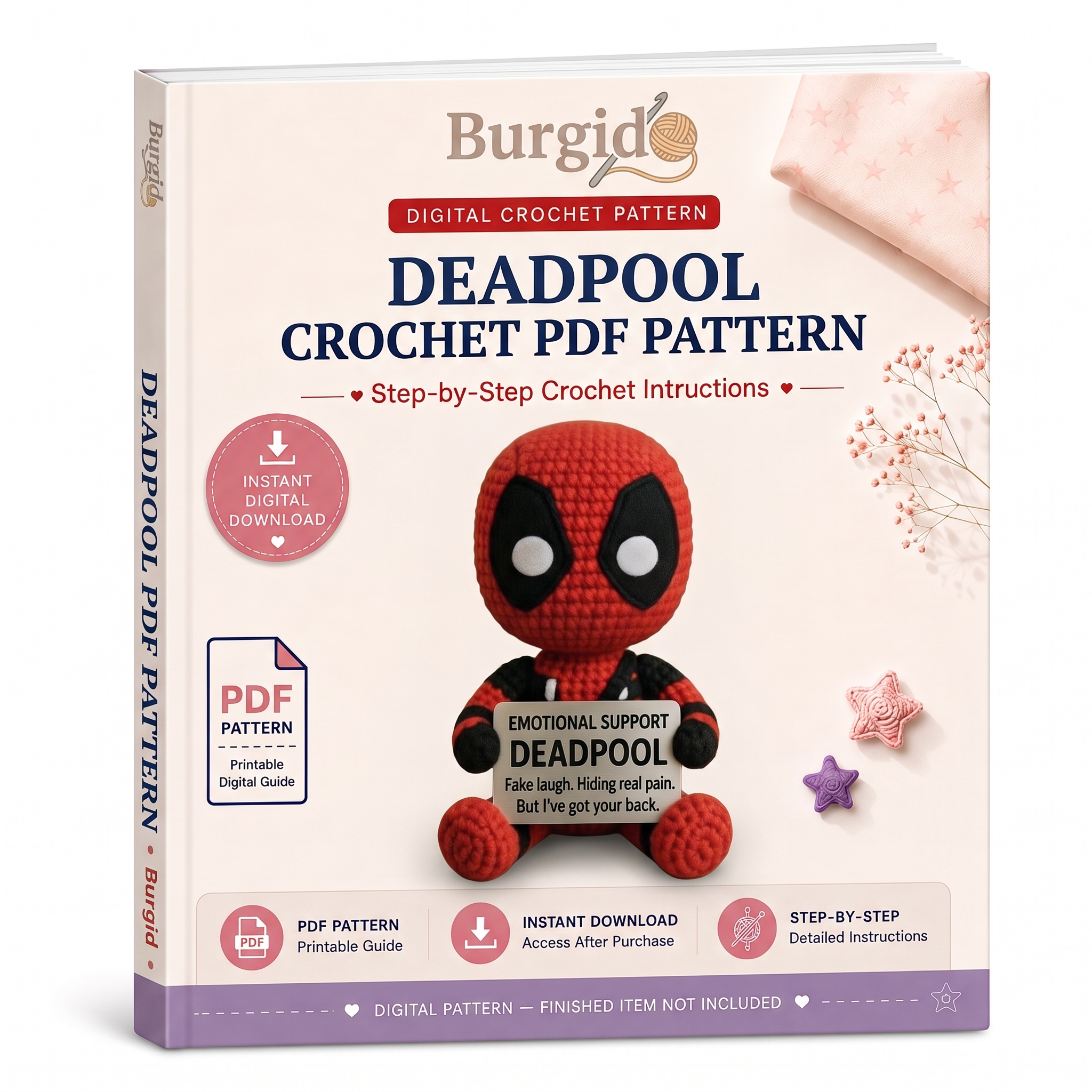 Deadpool Crochet Pattern, Emotional Support Doll Amigurumi PDF Pattern