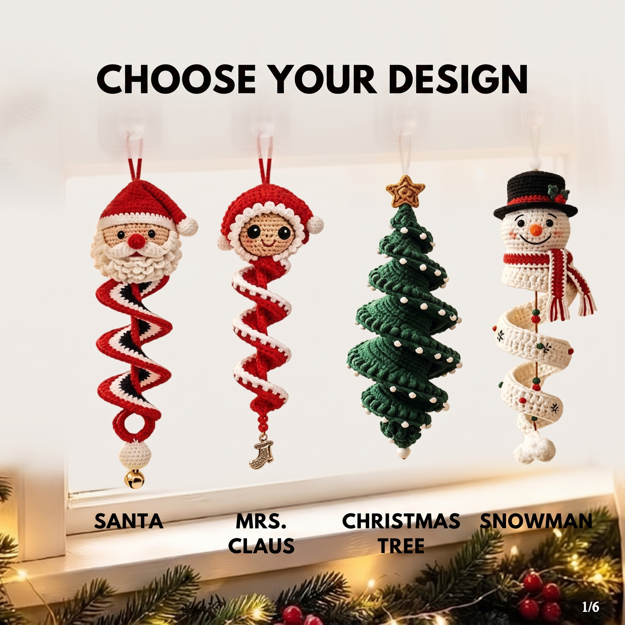Handmade Crochet Christmas Spiral Ornament - choose your design guide, Santa Mrs Claus Christmas Tree Snowman