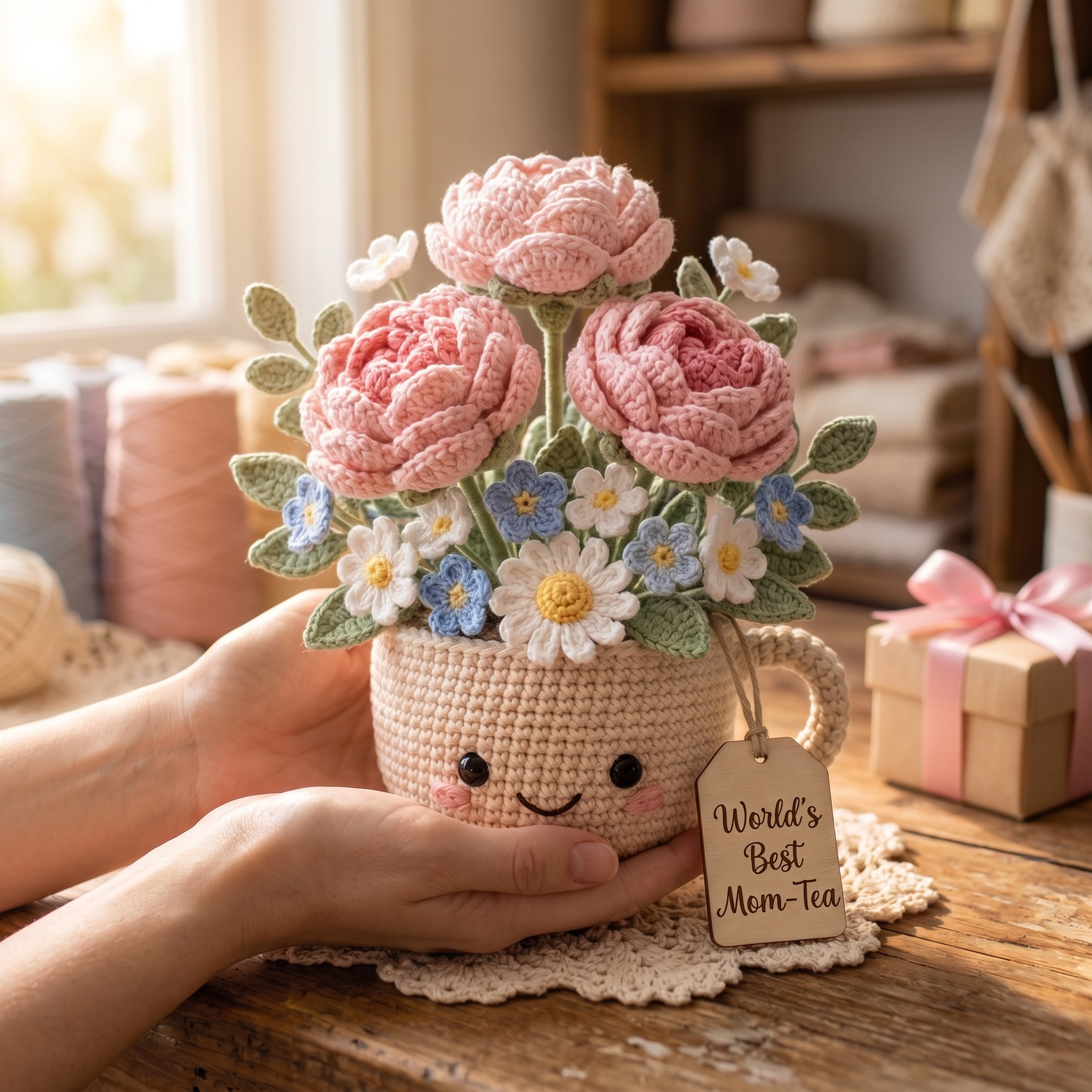 Smiley Mug Bouquet - Peony gift-giving lifestyle shot