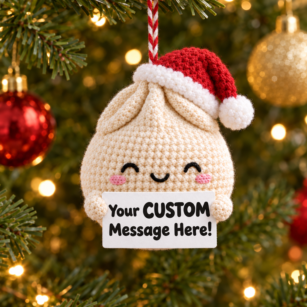 Funny Christmas Dumpling Ornament - custom message card, sign reads Your CUSTOM Message Here!