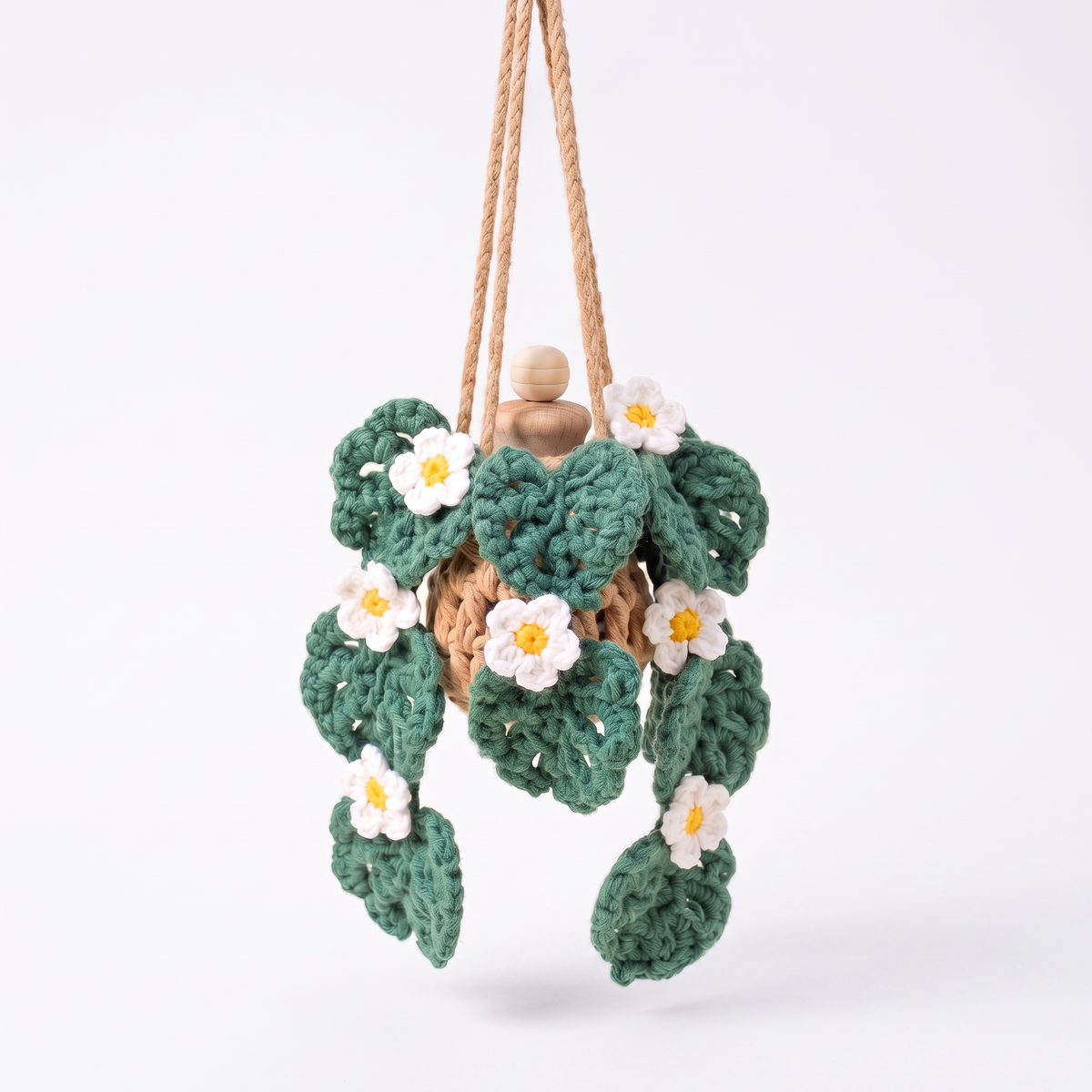 Crochet Car Plant Monstera with Daisy Essential Oil Diffuser Bottle - main image