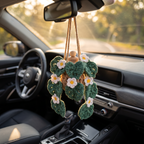 Crochet Car Plant Monstera with Daisy - hanging on car rearview mirror