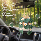 Crochet Car Plant Monstera with Daisy - car air freshener diffuser on rearview mirror