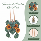 Crochet Car Plant Sunflower - features: sunflowers, 12ml glass bottle, braided cotton cords