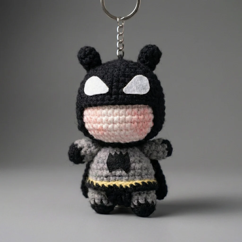 Batman Crochet Keychain – Handmade Amigurumi Superhero Keyring, Cute Mini Plush Bag Charm, Gift for Hero Fans