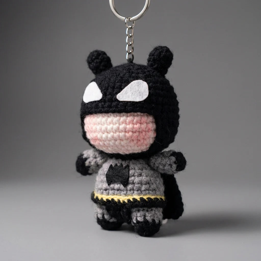 Batman Crochet Keychain – Handmade Amigurumi Superhero Keyring, Cute Mini Plush Bag Charm, Gift for Hero Fans