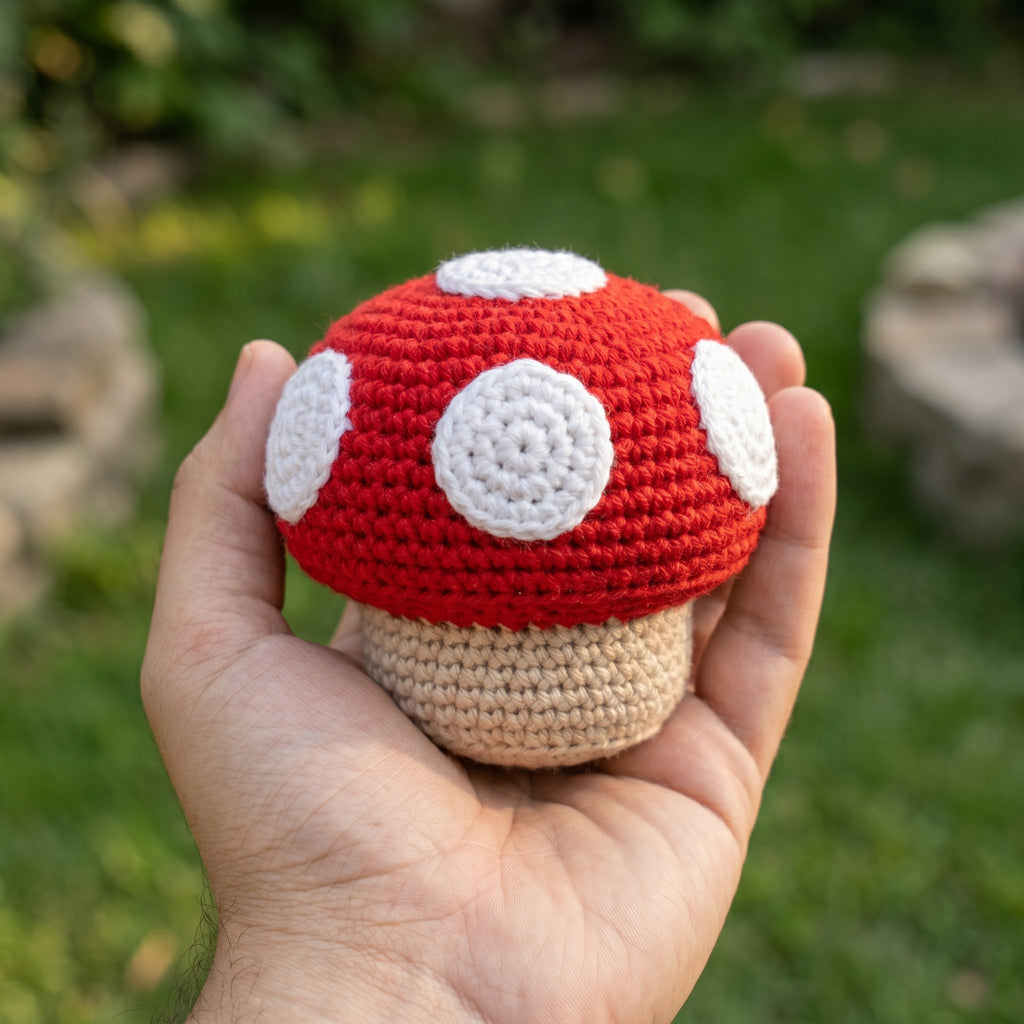 BURGID™ Mario Mushroom Crochet Footbag, Retro Gaming Inspired Hacky Sack